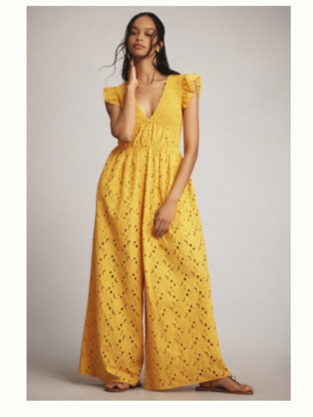 Anthropologie Mustard Eyelet jumper
